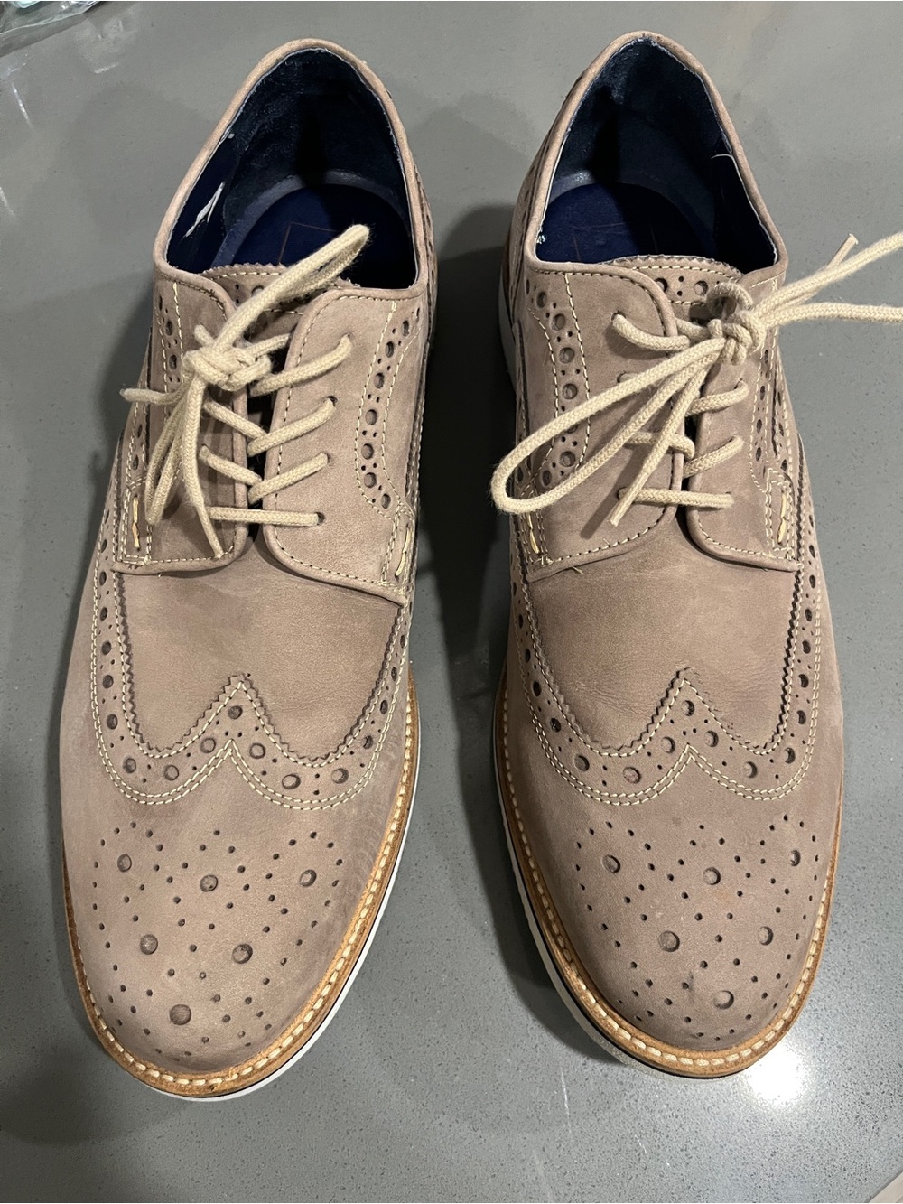 14th and Union Men's Suede Wingtip Oxford Lace-Up Shoes - Taupe